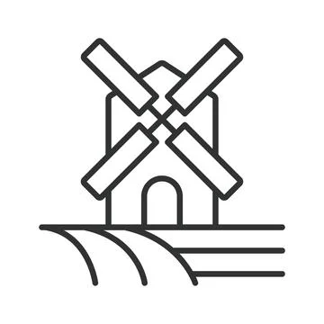 Windmill agriculture icon in line design. Farm, rural, energy, wind, power Stock Illustration