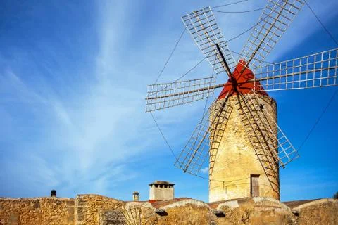 Windmill in Algadia Mallorca Spain Stock Photos