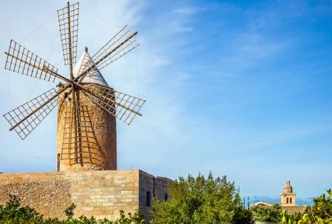 Windmill in Algadia Mallorca Spain Stock Photos