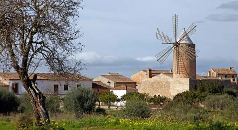 Windmill in Algadia Mallorca Spain Stock Photos