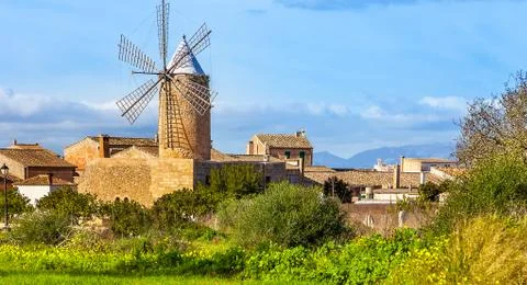 Windmill in Algadia Mallorca Spain Stock Photos