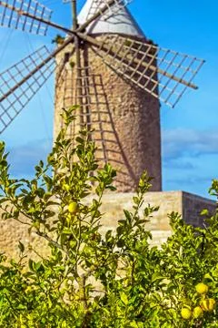 Windmill in Algadia Mallorca Spain Stock Photos