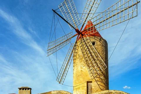 Windmill in Algadia Mallorca Spain Stock Photos