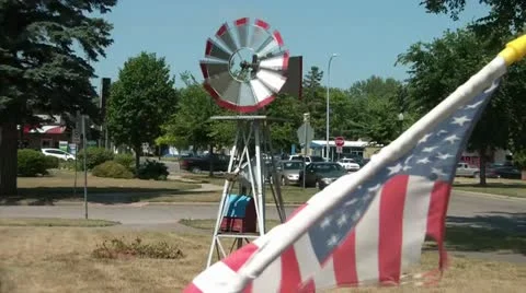 Windmill and American Flag Видео 12616501