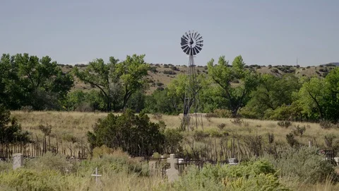 Windmill and Cemetery Stock Footage 122178289