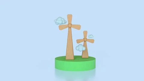 The Windmill and cloud for eco energy  concept 3d Rendering. Stock Illustration