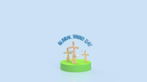 The Windmill and cloud for global wind day concept 3d Rendering. Stock Illustration