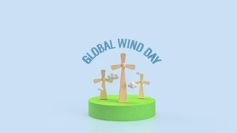 The Windmill and cloud for global wind day concept 3d Rendering. Stock Illustration