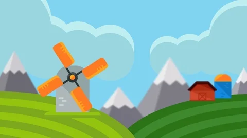 Windmill and cottage in the mountains Stock Footage 96407144