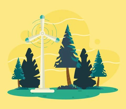 Windmill and forest Illustrazione stock