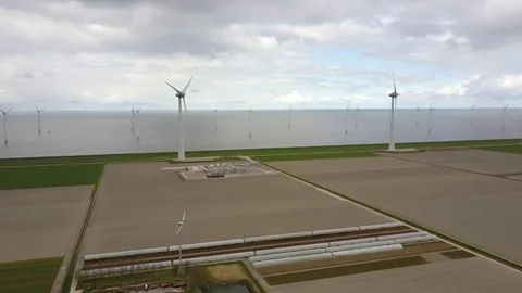 Windmill and landscape from drone Stock Footage 74870752
