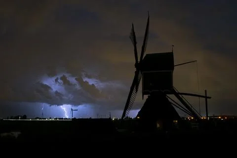 Windmill and Lightning Stock Photos
