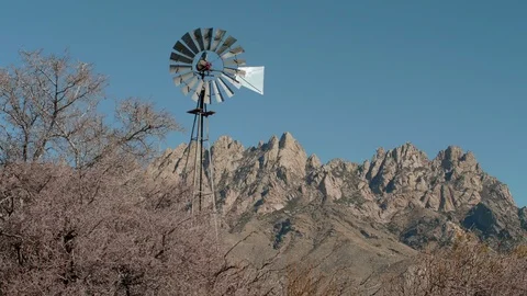 Windmill and the Organ Mountains Stock Footage 86221091