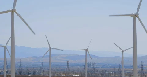 Windmill and Power Station Stock Footage 115095749