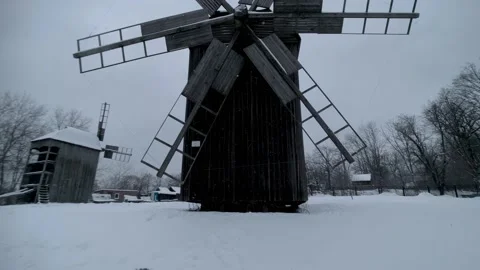 Windmill And Snow Stock Footage 147660993