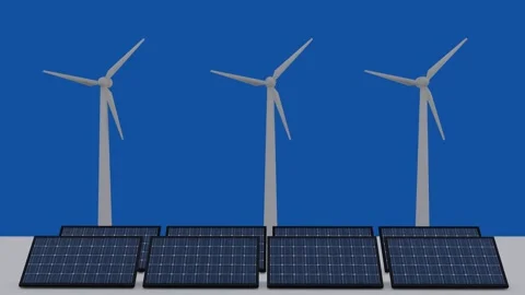 Windmill and Solar Plates 3d Animation Video stock 303766341