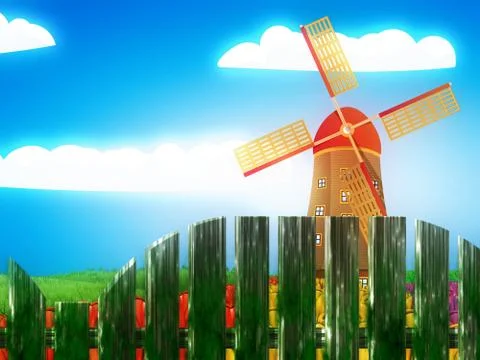 Windmill and summer landscape Stock Illustration