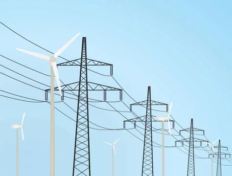 Windmill and transmission Stock Illustration
