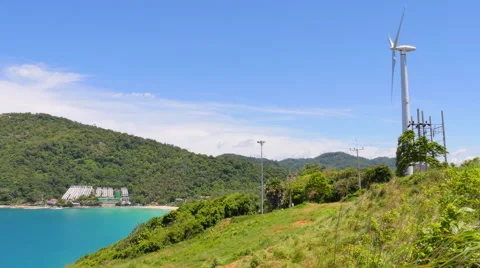 Windmill and Tropical Beach Stock Footage 56430085