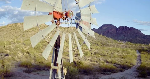 Windmill and Vulture Peak Stock Footage 121269751