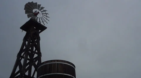 Windmill and Water Tower Stock Footage 34377399