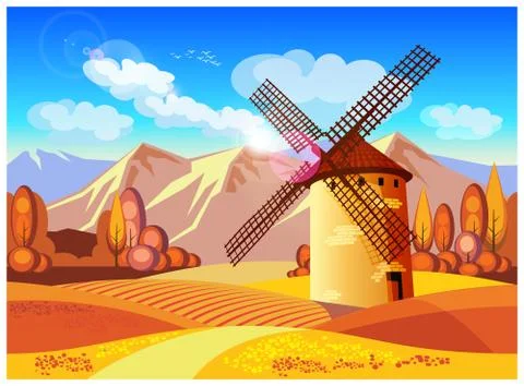 Windmill in autumn Stock Illustration