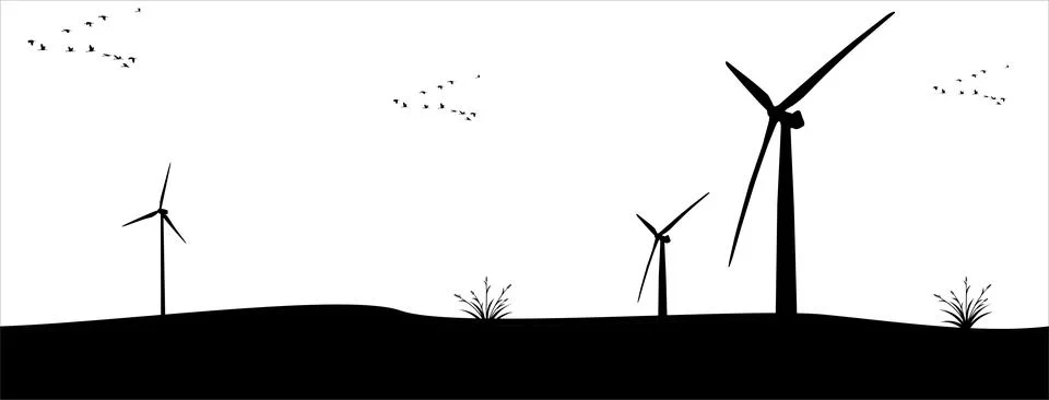 Windmill background design. Windmill background. Renewable energy background Illustrazione stock