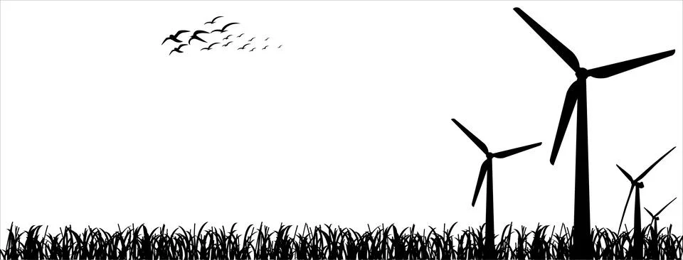 Windmill background design. Windmill background. Renewable energy background Illustrazione stock