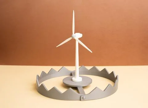 A windmill as bait in a trap. The problem of expensive construction and chall 库存照片