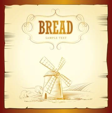 Windmill . Bakery. labels, pack for bread, bakery Stock Illustration