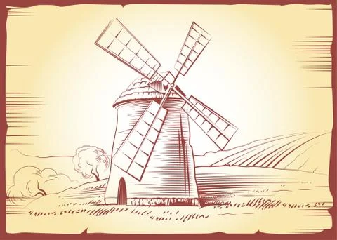 Windmill . Bakery. labels, pack for bread, bakery Stock Illustration