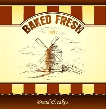 Windmill . Bakery. labels, pack for bread, bakery Stock Illustration