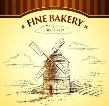 Windmill . Bakery. labels, pack for bread, bakery Stock Illustration