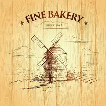 Windmill . Bakery. labels, pack for bread, bakery. Stock Illustration