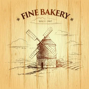 Windmill . Bakery. labels, pack for bread, bakery. Stock Illustration