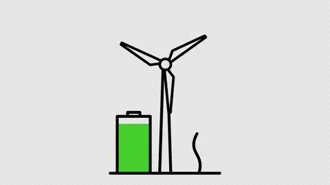 Windmill, battery and growing plant animation on transparent background Video stock 346228556
