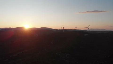Windmill with beatiful sunset aerial view 02 Stock Footage 114434563