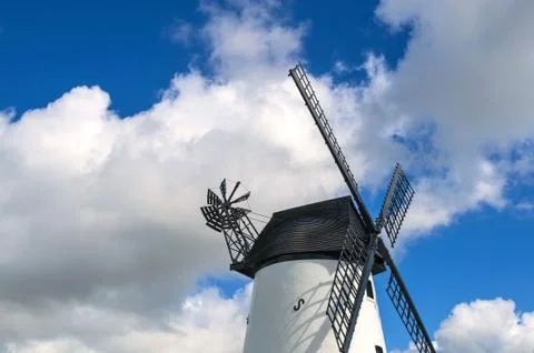 Windmill with black sails close up Stock Photos