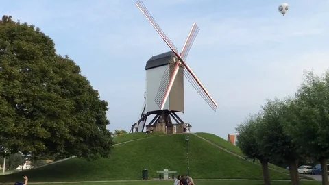 Windmill in Bruge Belgium Stock Footage 79361061