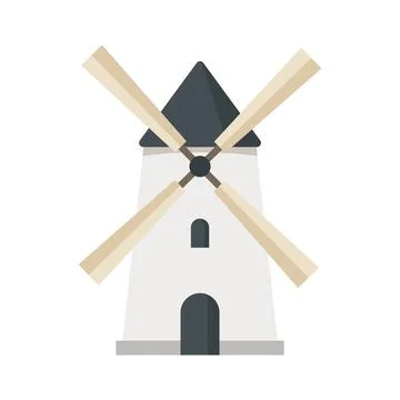 Windmill building icon in colorful flat style. Wind energy vector illustrat.. Stock Illustration