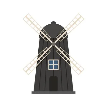 Windmill building icon in colorful flat style. Wind energy vector illustrat.. Stock Illustration