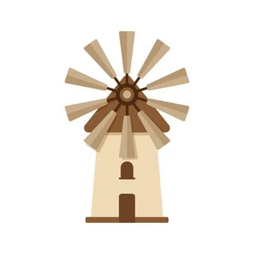 Windmill building icon in colorful flat style. Wind energy vector illustrat.. Stock Illustration