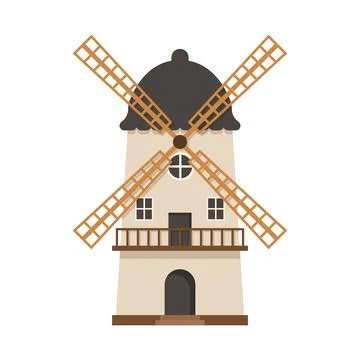 Windmill building icon in colorful flat style. Wind energy vector illustrat.. Stock Illustration