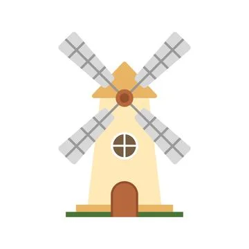 Windmill building icon in colorful flat style. Wind energy vector illustrat.. Stock Illustration