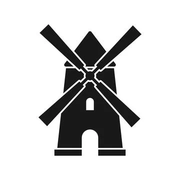Windmill building icon in flat silhouette style. Wind energy vector illustr.. Stock Illustration