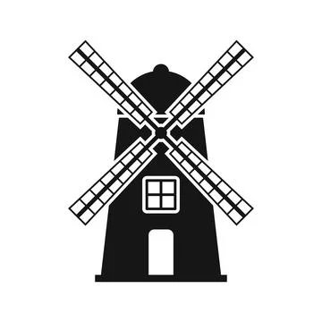 Windmill building icon in flat silhouette style. Wind energy vector illustr.. Stock Illustration