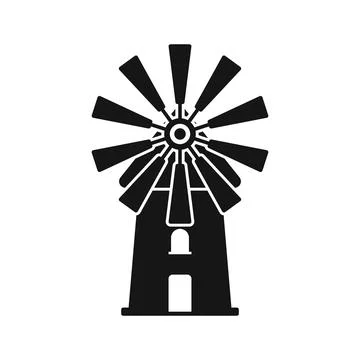 Windmill building icon in flat silhouette style. Wind energy vector illustr.. Stock Illustration