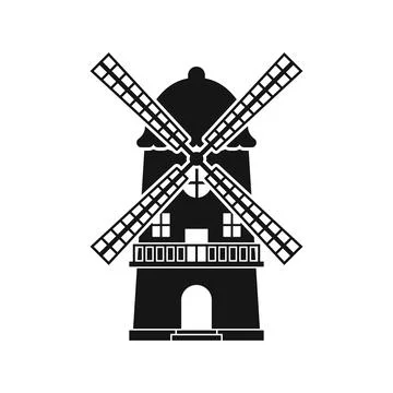 Windmill building icon in flat silhouette style. Wind energy vector illustr.. Stock Illustration