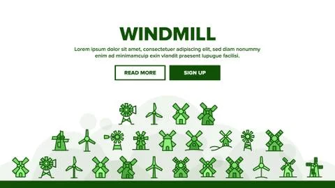 Windmill Building Landing Header Vector Ilustración de archivo