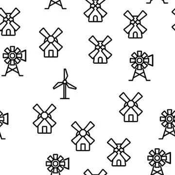 Windmill Building Vector Seamless Pattern Ilustración de archivo